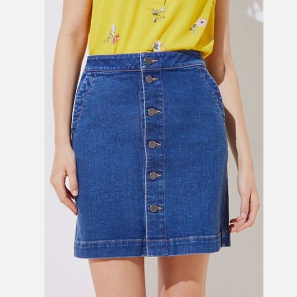 LOFT  * Denim Button-Front Skirt * Women’s Size 8 - Picture 1 of 8